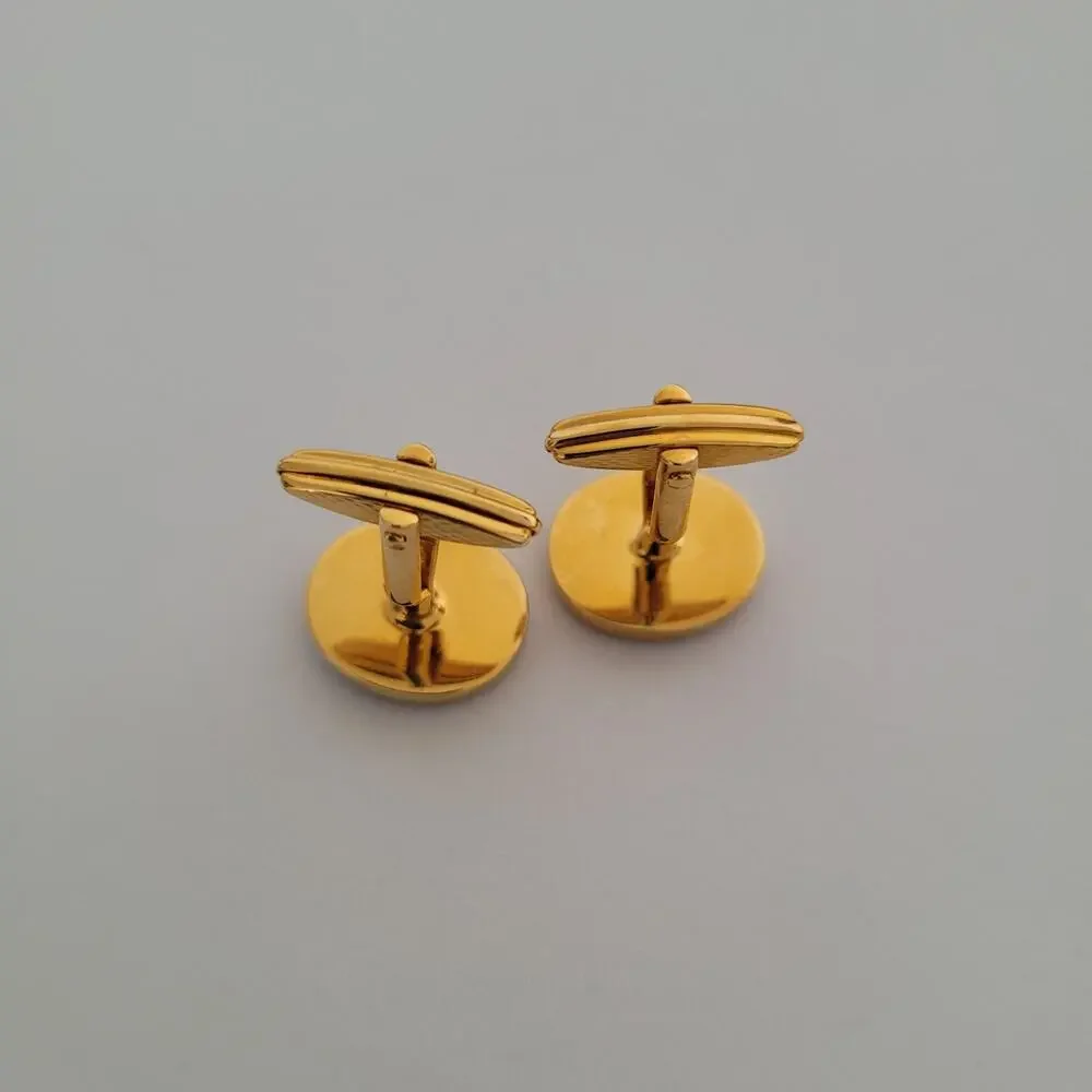 Dunhill Vintage Round Cufflinks Tie Clasp Clip Bar Set Black Onyx Gold Logo Box